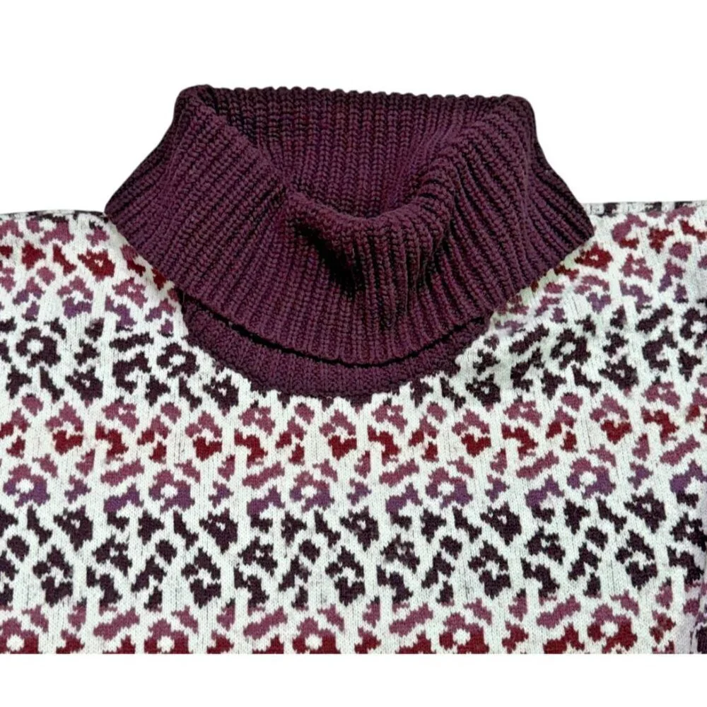 Lands’ End Lofty Cozy Cowlneck Leopard Sweater Plus 2X Burgundy Plum